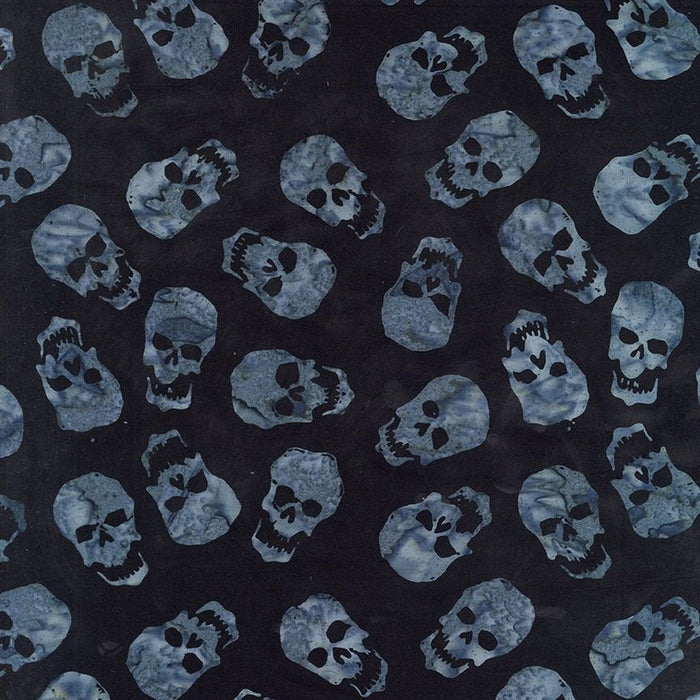 Halloween Batik Gray Skulls on Black Tonga