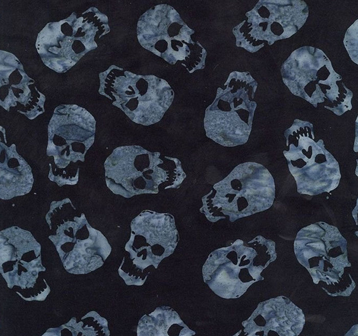 Halloween Batik Gray Skulls on Black Tonga