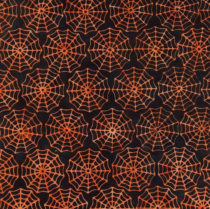 Halloween Batik Orange Spider Webs on Black Tonga