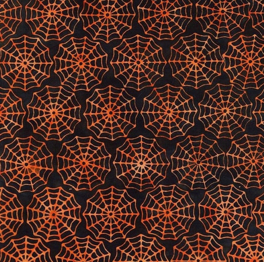 Halloween Batik Orange Spider Webs on Black Tonga