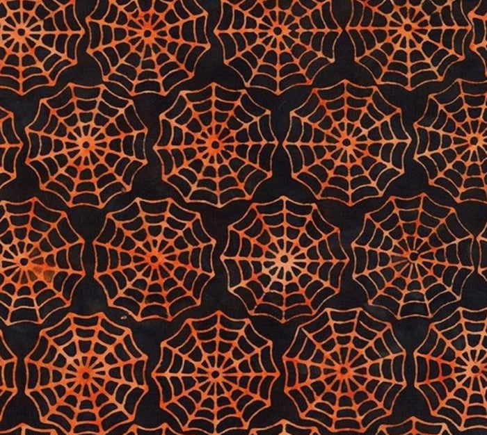 Halloween Batik Orange Spider Webs on Black Tonga