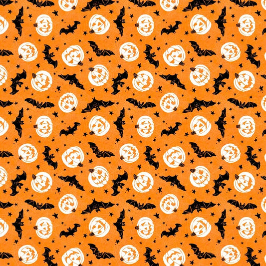 Halloween Bats and Pumpkins on Orange
