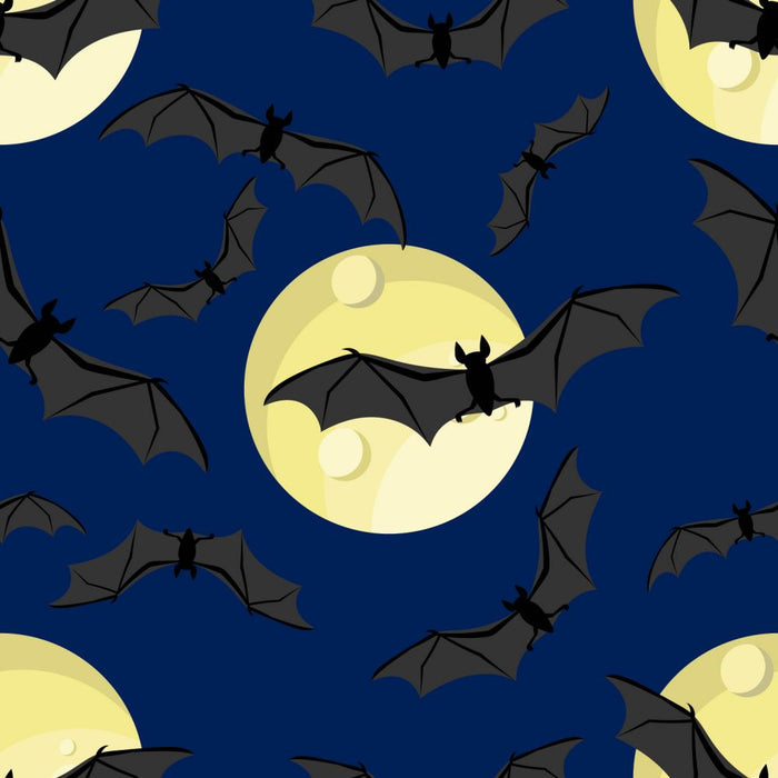 Halloween Bats Full Moon on Blue 100% Cotton Fabric