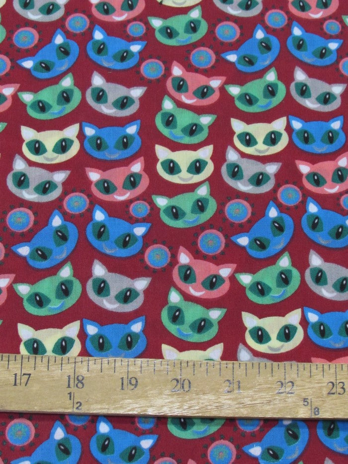 Halloween Cats Burgundy Poly Cotton Fabric