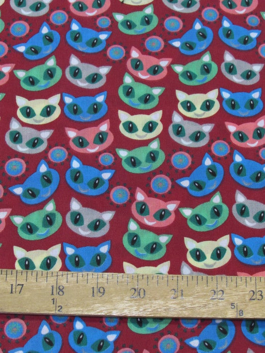 Halloween Cats Burgundy Poly Cotton Fabric