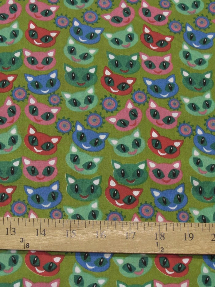 Halloween Cats Olive Poly Cotton Fabric