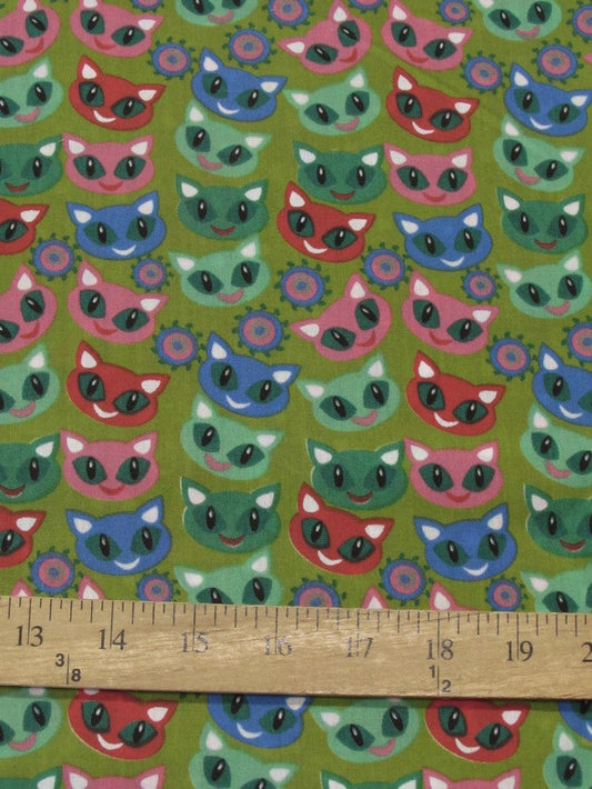 Halloween Cats Olive Poly Cotton Fabric