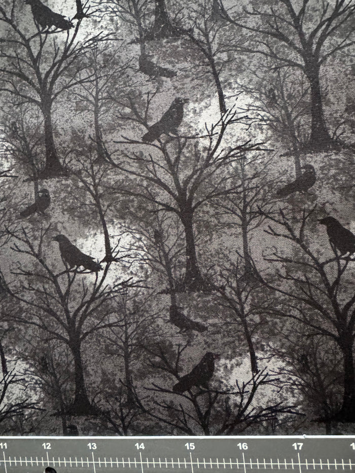 Halloween Crows on Dead Trees on Gray