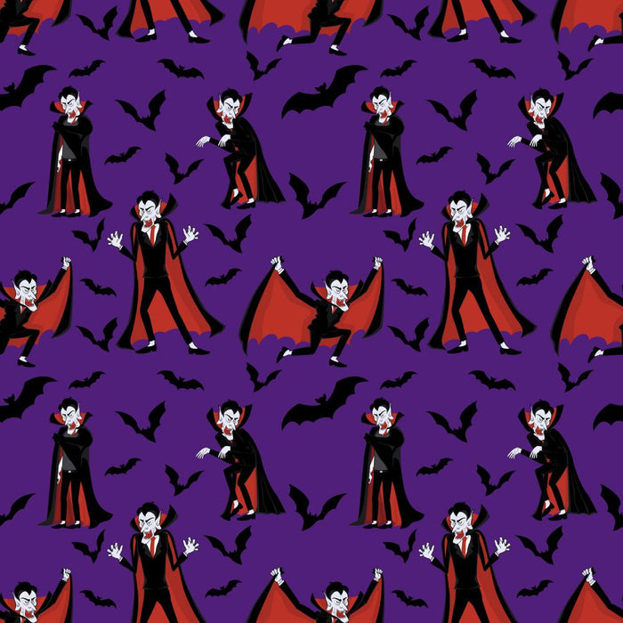 Halloween Dracula Vampire on Purple 100% Cotton Fabric
