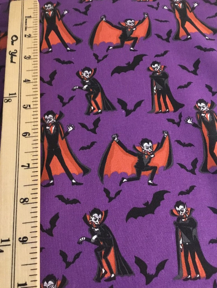 Halloween Dracula Vampire on Purple 100% Cotton Fabric