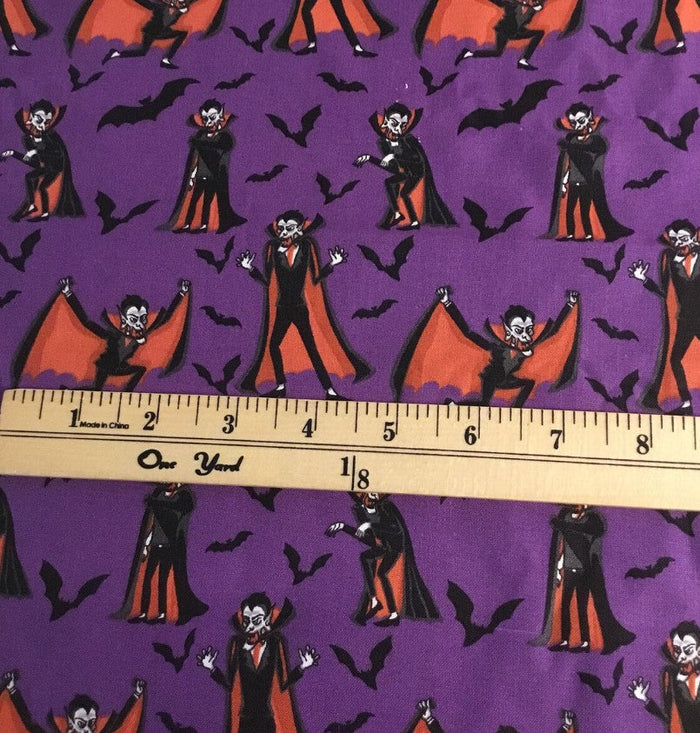 Halloween Dracula Vampire on Purple 100% Cotton Fabric