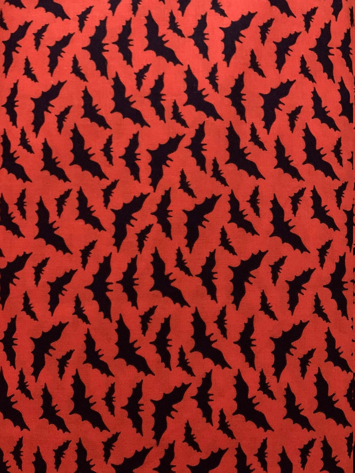 Halloween Flying Bats on Orange 100% Cotton Fabric