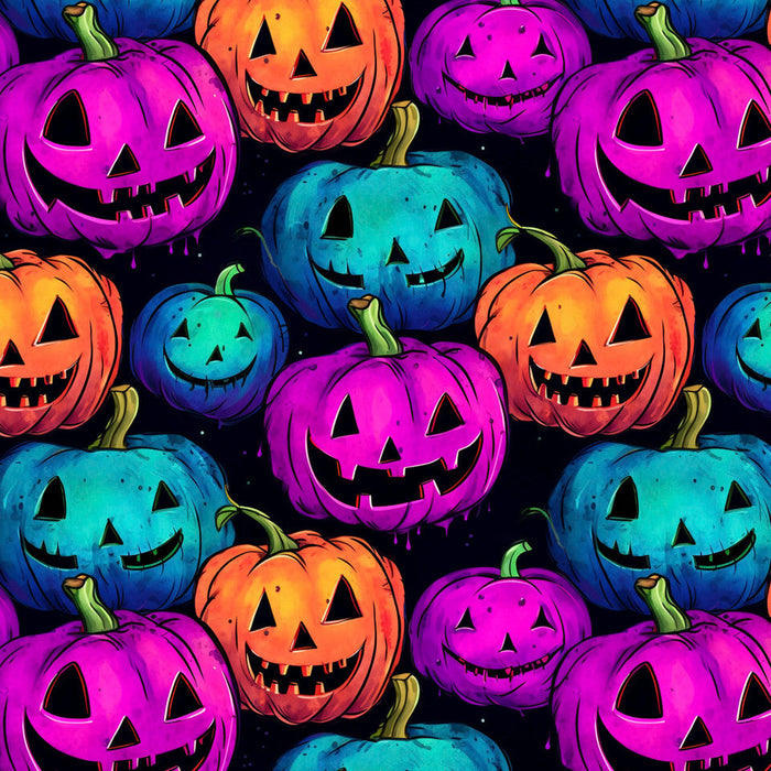 Halloween Neon Pumpkins on Black 100% Cotton