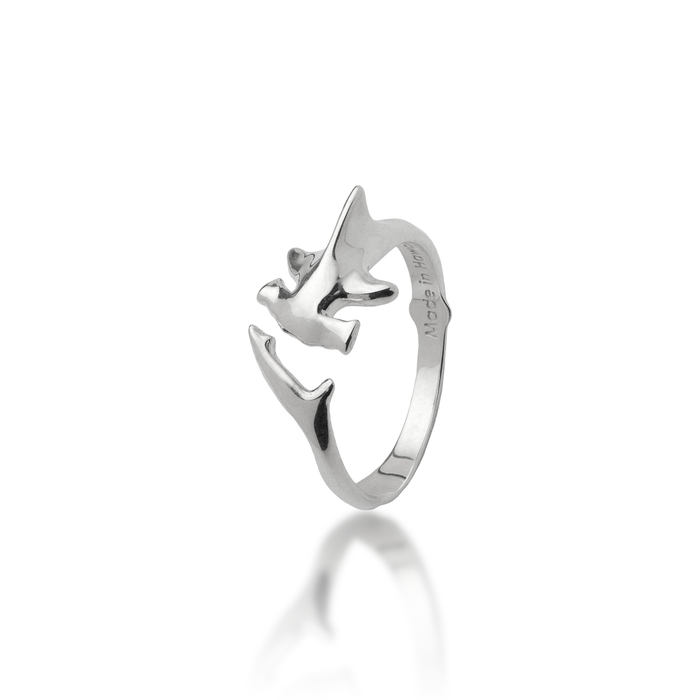 Hammerhead Shark Ring in Sterling Silver on a white background