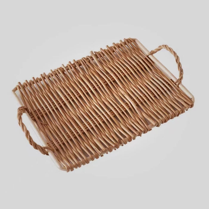 Flat lay of Hand Woven Rattan Tray, showcasing the neutral material.