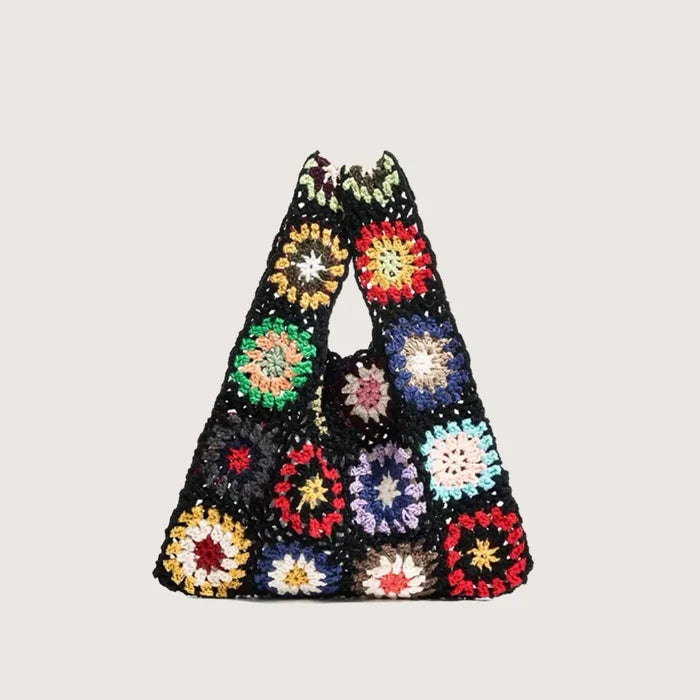 Front view of Handmade Crochet Flower Grid Bag, easy for commuting and weekends.