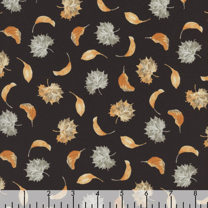 Harvest Classics Tossed Fall Leaves on Black 100% Cotton Fabric Price per Yard