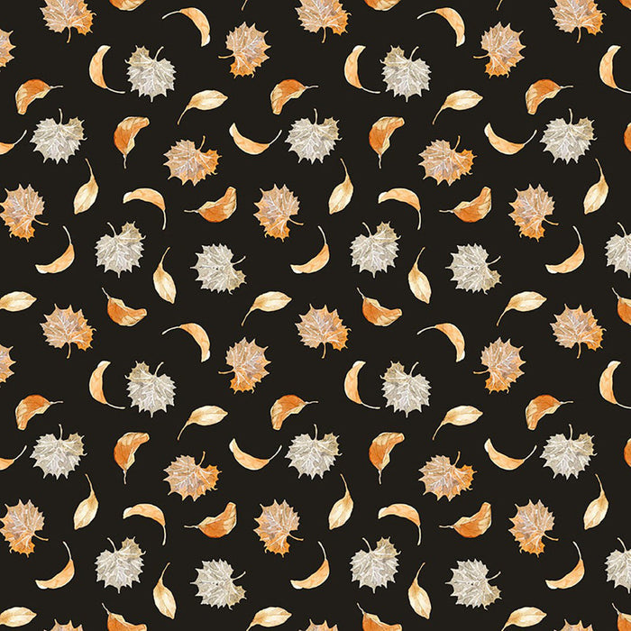 Harvest Classics Tossed Fall Leaves on Black 100% Cotton Fabric Price per Yard
