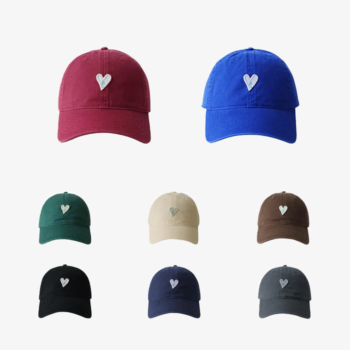 8 colors grid display of the heart embroidery cap in various pastel tones.