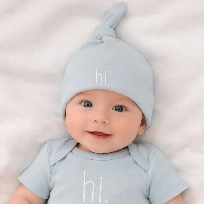 "Hi" Baby Hat in Blue