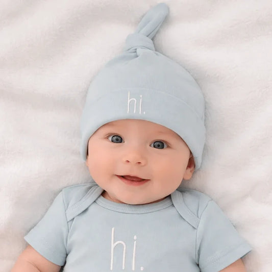 "Hi" Baby Hat in Blue