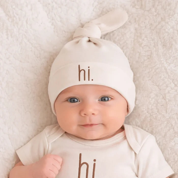 "Hi" Baby Hat in Pecan