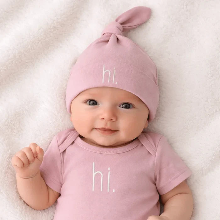 "Hi" Baby Hat in Pink