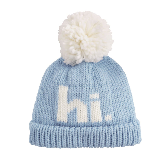 "Hi" Knit Baby Beanie in Blue