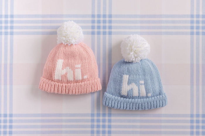 "Hi" Knit Baby Beanie in Blue
