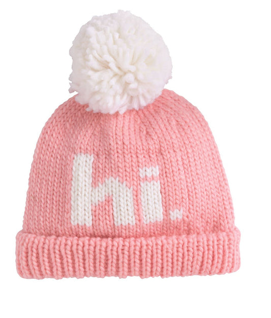 "Hi" Knit Baby Beanie in Pink