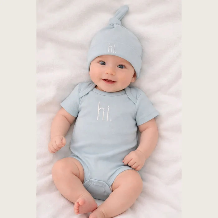 "Hi" Knit Onesie in Blue