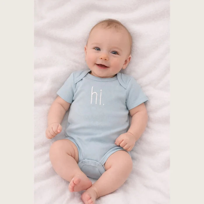 "Hi" Knit Onesie in Blue