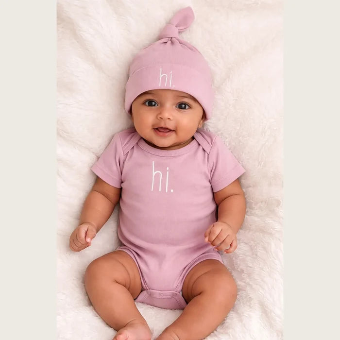 "Hi" Knit Onesie in Pink