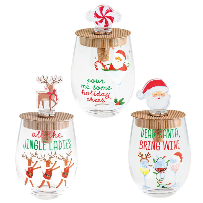 Holiday Wine Glass & Stopper Set