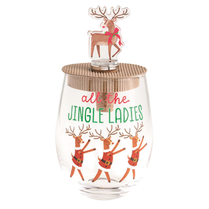 Holiday Wine Glass & Stopper Set