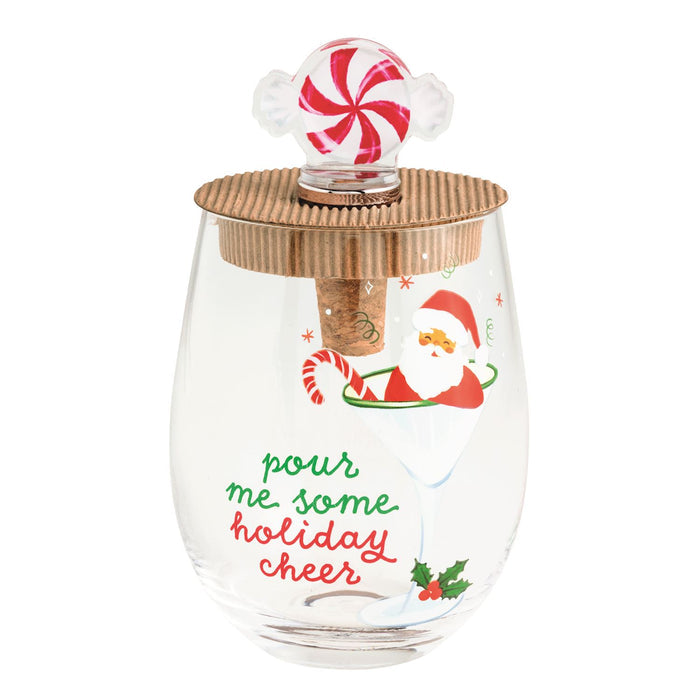 Holiday Wine Glass & Stopper Set