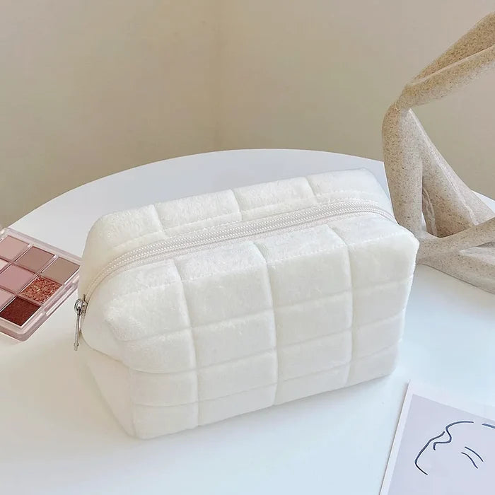 Front view of Icecream Makeup Bag in white, easy to pack for trips and daily use.