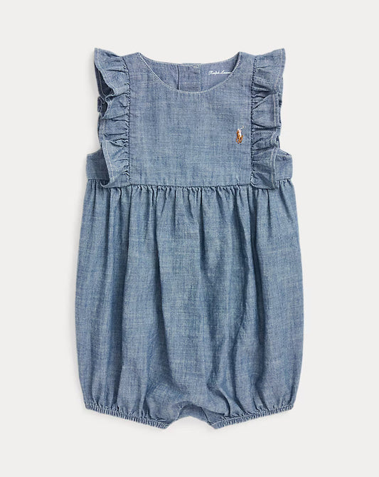 Indigo Chambray Bubble Shortall - Madison's Niche