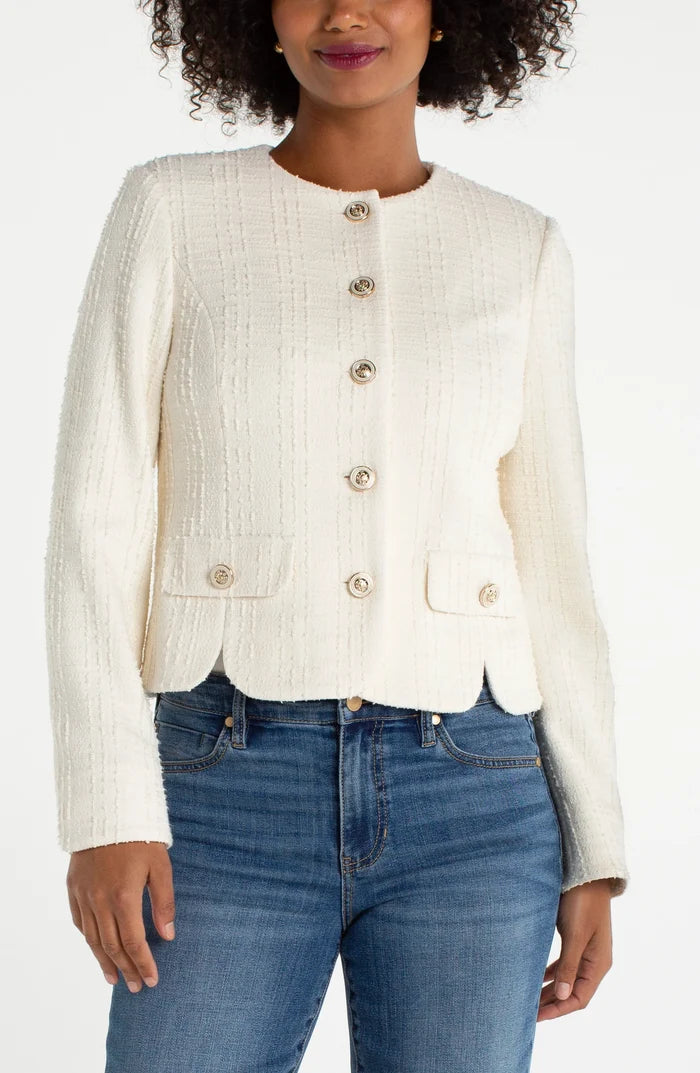 Jacket With Scallop Detail in Cream - Madison's Niche