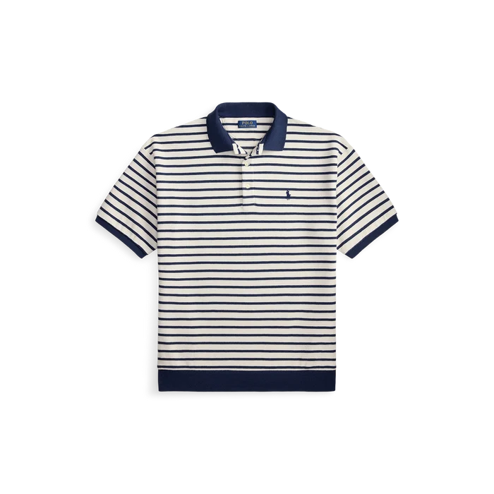 Jacquard Striped Polo in Navy - Madison's Niche