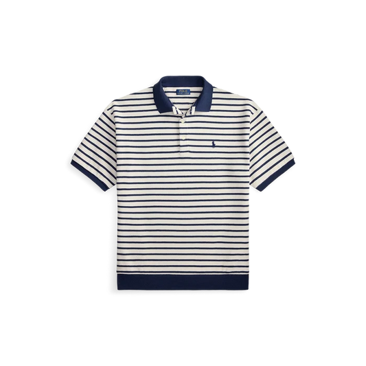 Jacquard Striped Polo in Navy - Madison's Niche