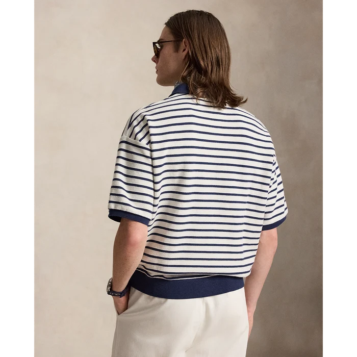 Jacquard Striped Polo in Navy - Madison's Niche