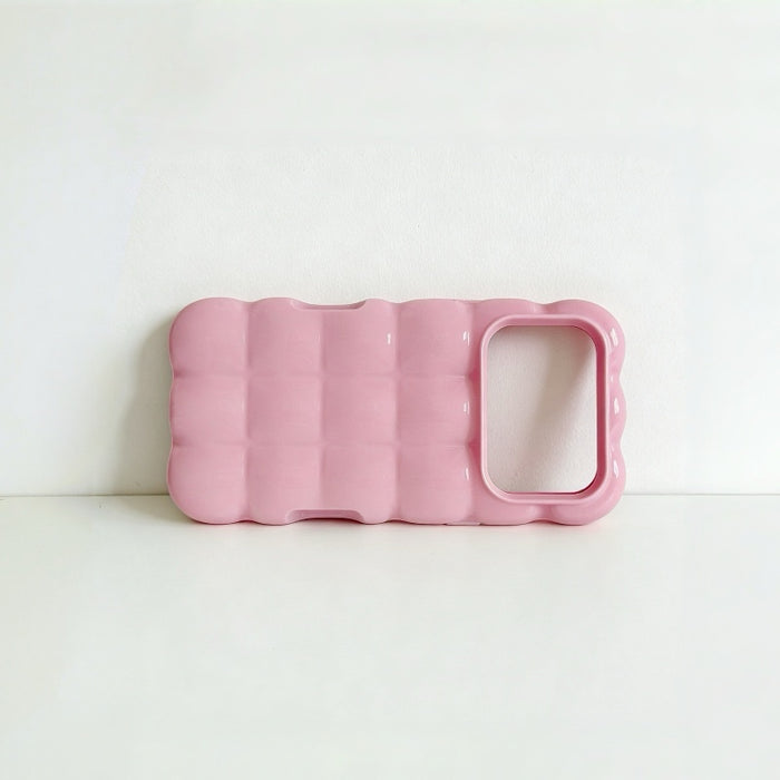 Close-up of a candy pink jelly bubble case , showing its sweet aesthetic.