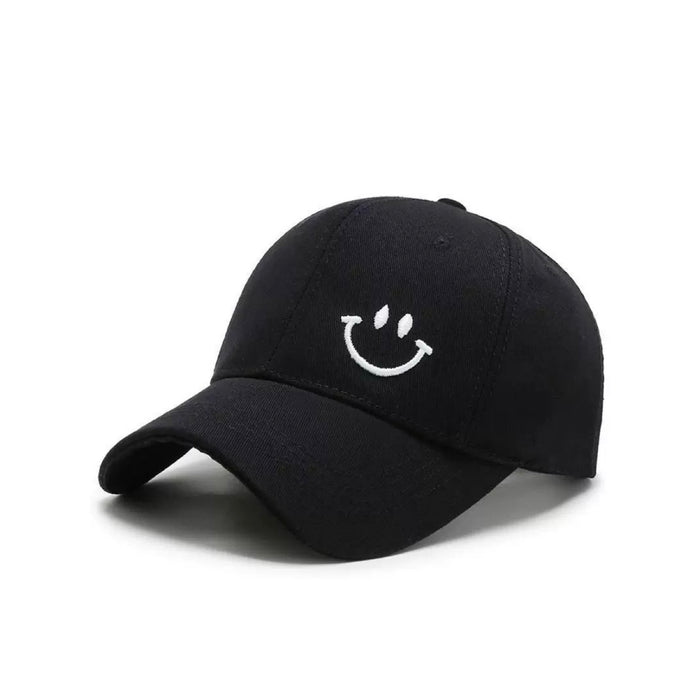 Front view of Joyful Grin Cap, displays iconic smile graphic embroidered on a durable and skin-friendly frame.