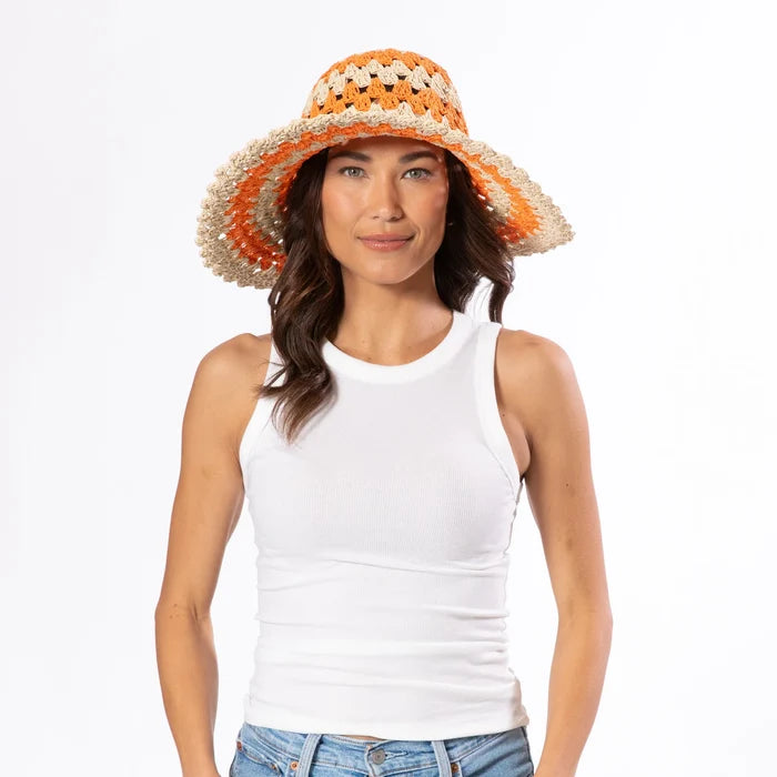 Julep Striped Crochet Hat in Orange - Madison's Niche