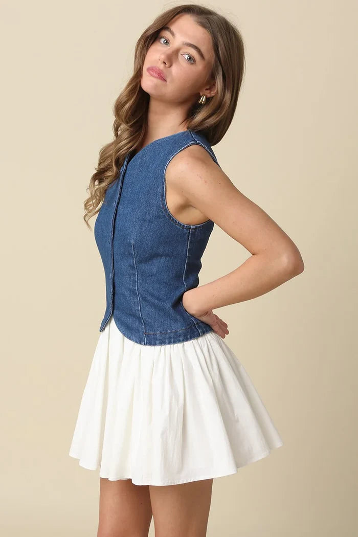 Karen Denim Combo Mini Dress - Madison's Niche