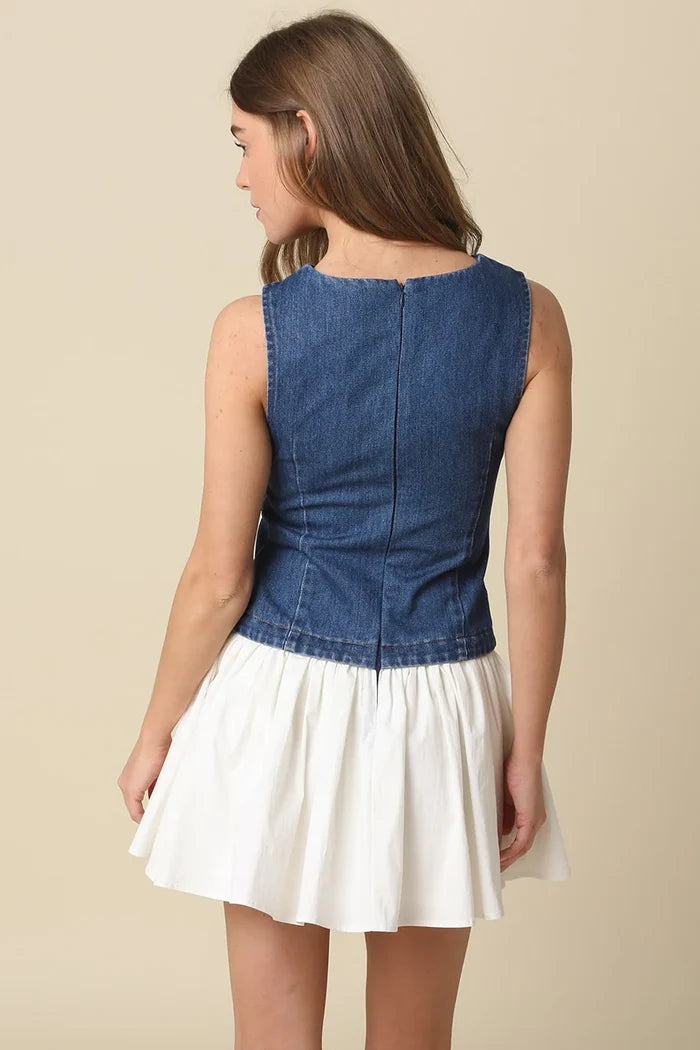 Karen Denim Combo Mini Dress - Madison's Niche