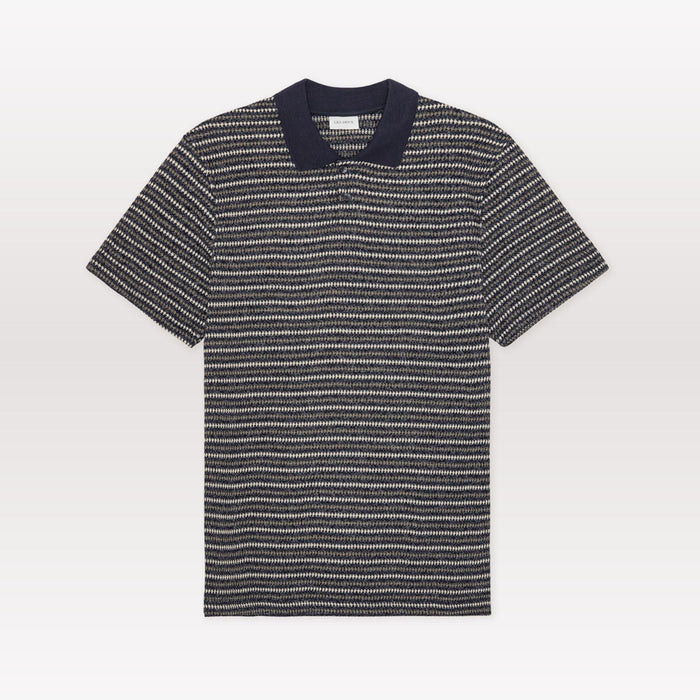Knitted Stripe Polo- Dark Blue Night