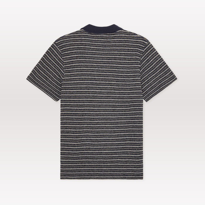 Knitted Stripe Polo- Dark Blue Night