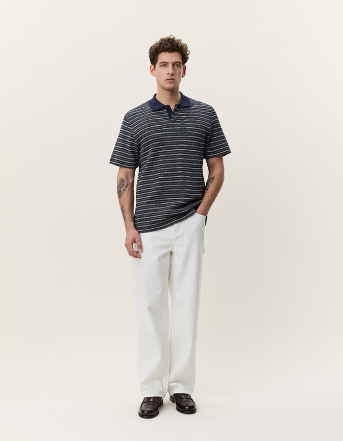 Knitted Stripe Polo- Dark Blue Night